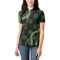 Hawaiian Quilt Women Polo Shirt Pele Hair Hinahina Lei Black Version LT05 - Polynesian Pride