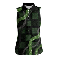 Hawaiian Quilt Women Sleeveless Polo Shirt Pele Hair Hinahina Lei Black Version LT05 Female Black - Polynesian Pride
