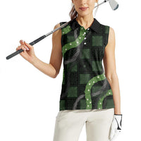 Hawaiian Quilt Women Sleeveless Polo Shirt Pele Hair Hinahina Lei Black Version LT05 - Polynesian Pride