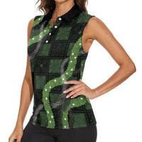 Hawaiian Quilt Women Sleeveless Polo Shirt Pele Hair Hinahina Lei Black Version LT05 - Polynesian Pride