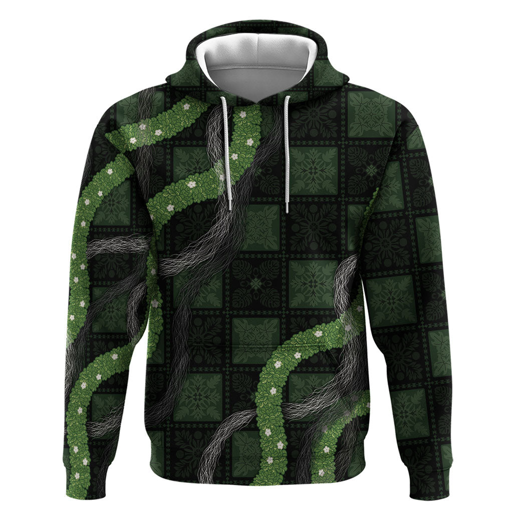 Hawaiian Quilt Zip Hoodie Pele Hair Hinahina Lei Black Version LT05 Pullover Hoodie Black - Polynesian Pride