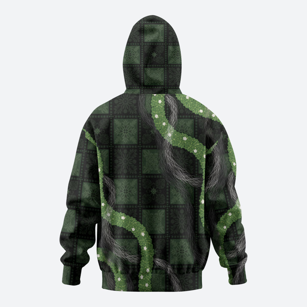Hawaiian Quilt Zip Hoodie Pele Hair Hinahina Lei Black Version LT05 - Polynesian Pride