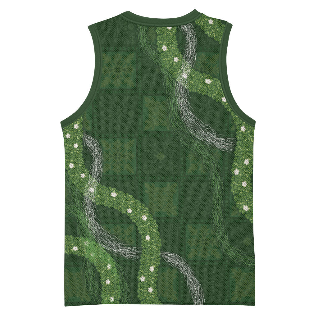 Hawaiian Quilt Basketball Jersey Pele Hair Hinahina Lei Green Version