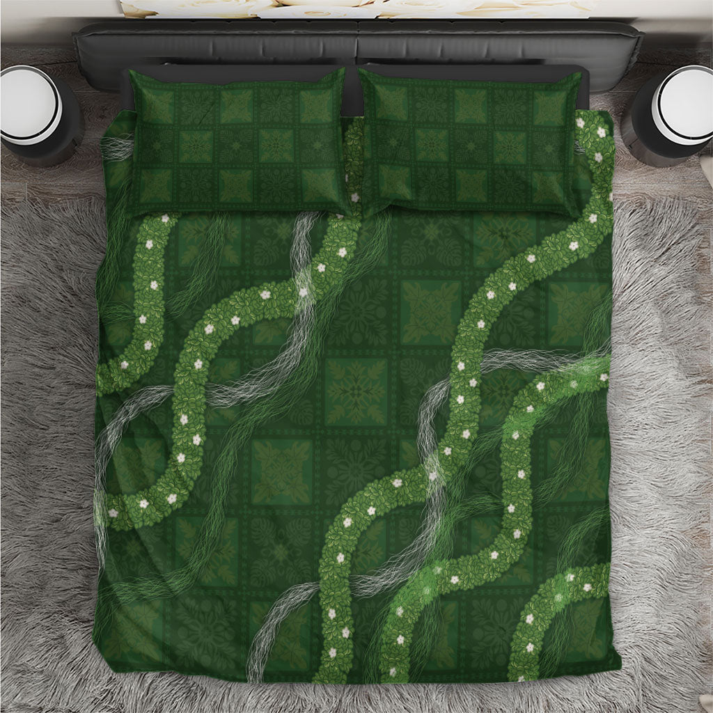 Hawaiian Quilt Bedding Set Pele Hair Hinahina Lei Green Version