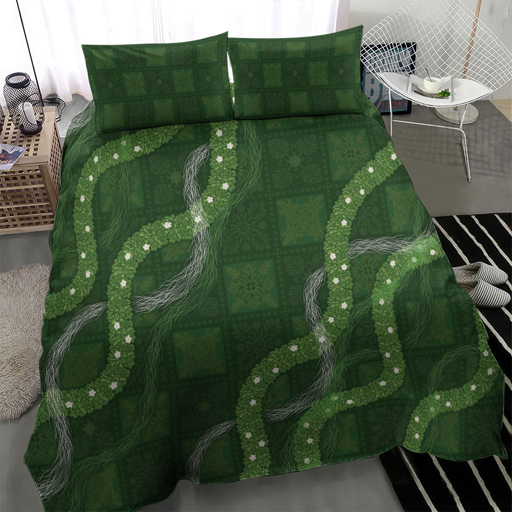 Hawaiian Quilt Bedding Set Pele Hair Hinahina Lei Green Version