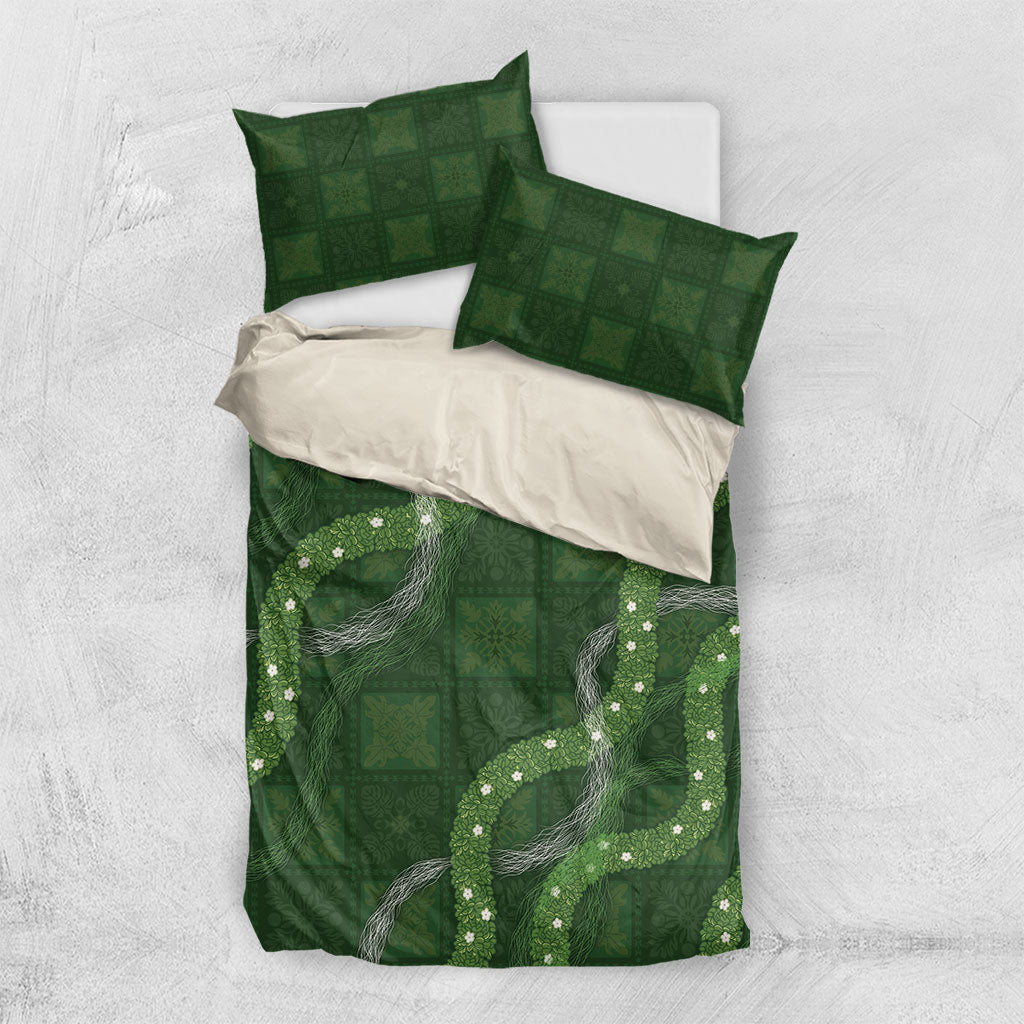 Hawaiian Quilt Bedding Set Pele Hair Hinahina Lei Green Version