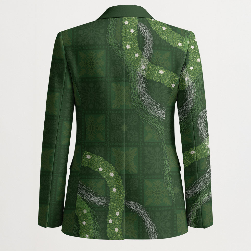 Hawaiian Quilt Blazer Pele Hair Hinahina Lei Green Version