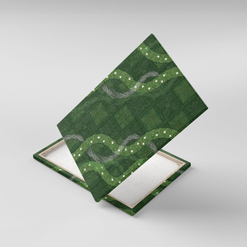 Hawaiian Quilt Canvas Wall Art Pele Hair Hinahina Lei Green Version LT05 With Frame Green - Polynesian Pride