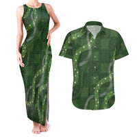 Hawaiian Quilt Couples Matching Tank Maxi Dress and Hawaiian Shirt Pele Hair Hinahina Lei Green Version LT05 Green - Polynesian Pride