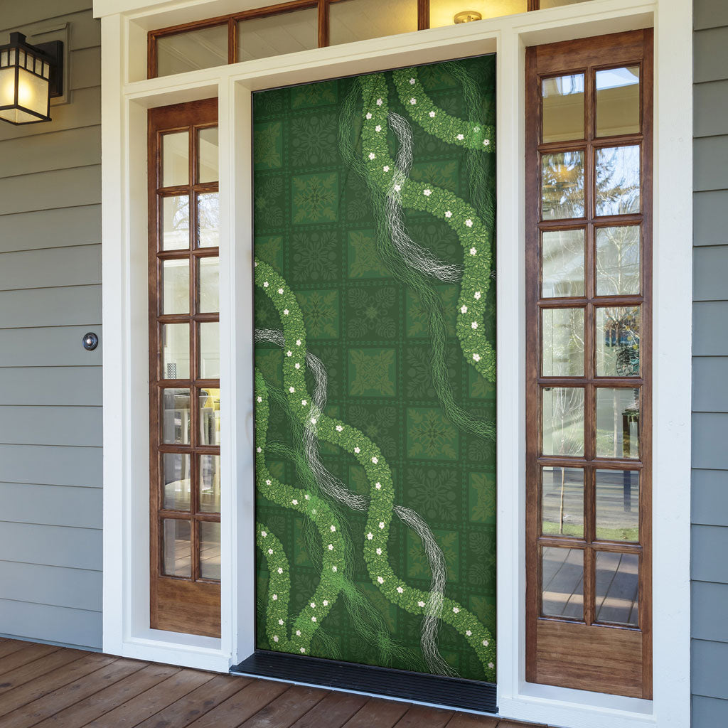 Hawaiian Quilt Door Cover Pele Hair Hinahina Lei Green Version