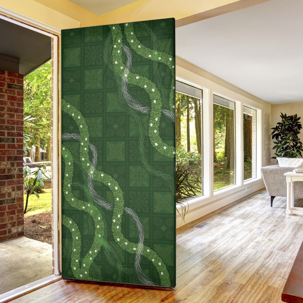 Hawaiian Quilt Door Cover Pele Hair Hinahina Lei Green Version