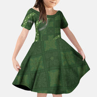 Hawaiian Quilt Family Matching Mermaid Dress and Hawaiian Shirt Pele Hair Hinahina Lei Green Version LT05 Daughter's Dress Green - Polynesian Pride