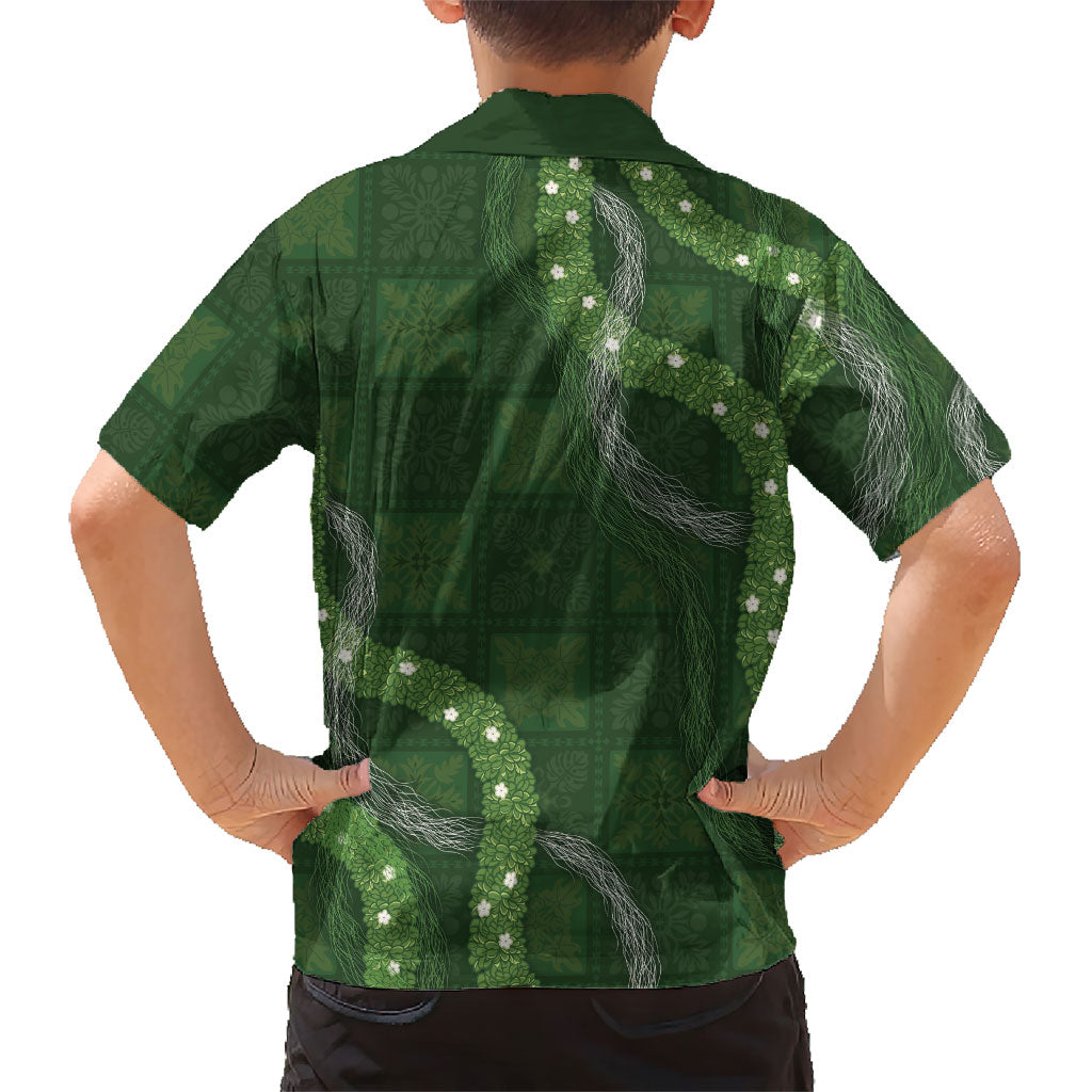Hawaiian Quilt Family Matching Off The Shoulder Long Sleeve Dress and Hawaiian Shirt Pele Hair Hinahina Lei Green Version LT05 - Polynesian Pride