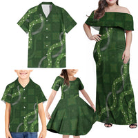 Hawaiian Quilt Family Matching Off Shoulder Maxi Dress and Hawaiian Shirt Pele Hair Hinahina Lei Green Version LT05 - Polynesian Pride