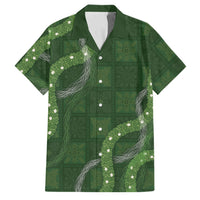 Hawaiian Quilt Family Matching Off Shoulder Maxi Dress and Hawaiian Shirt Pele Hair Hinahina Lei Green Version LT05 Dad's Shirt - Short Sleeve Green - Polynesian Pride
