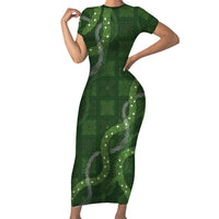 Hawaiian Quilt Family Matching Short Sleeve Bodycon Dress and Hawaiian Shirt Pele Hair Hinahina Lei Green Version LT05 Mom's Dress Green - Polynesian Pride