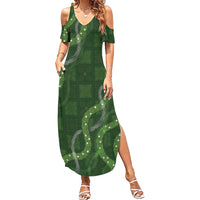 Hawaiian Quilt Family Matching Summer Maxi Dress and Hawaiian Shirt Pele Hair Hinahina Lei Green Version LT05 Mom's Dress Green - Polynesian Pride