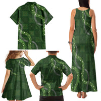 Hawaiian Quilt Family Matching Tank Maxi Dress and Hawaiian Shirt Pele Hair Hinahina Lei Green Version LT05 - Polynesian Pride