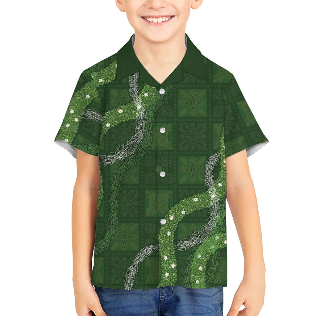 Hawaiian Quilt Kid Hawaiian Shirt Pele Hair Hinahina Lei Green Version