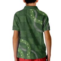 Hawaiian Quilt Kid Polo Shirt Pele Hair Hinahina Lei Green Version LT05 - Polynesian Pride