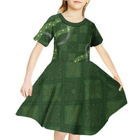 Hawaiian Quilt Kid Short Sleeve Dress Pele Hair Hinahina Lei Green Version