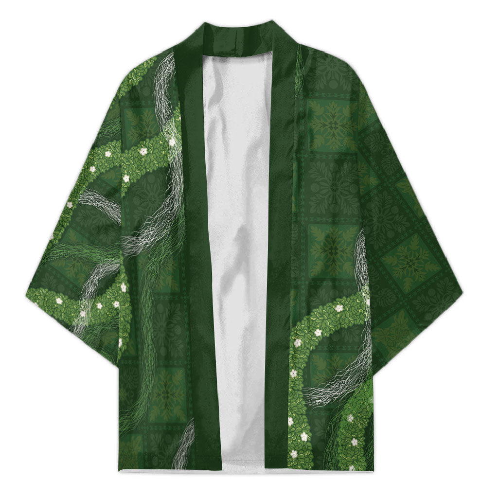 Hawaiian Quilt Kimono Pele Hair Hinahina Lei Green Version LT05 Unisex Green - Polynesian Pride