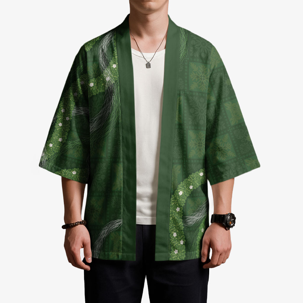 Hawaiian Quilt Kimono Pele Hair Hinahina Lei Green Version LT05 - Polynesian Pride