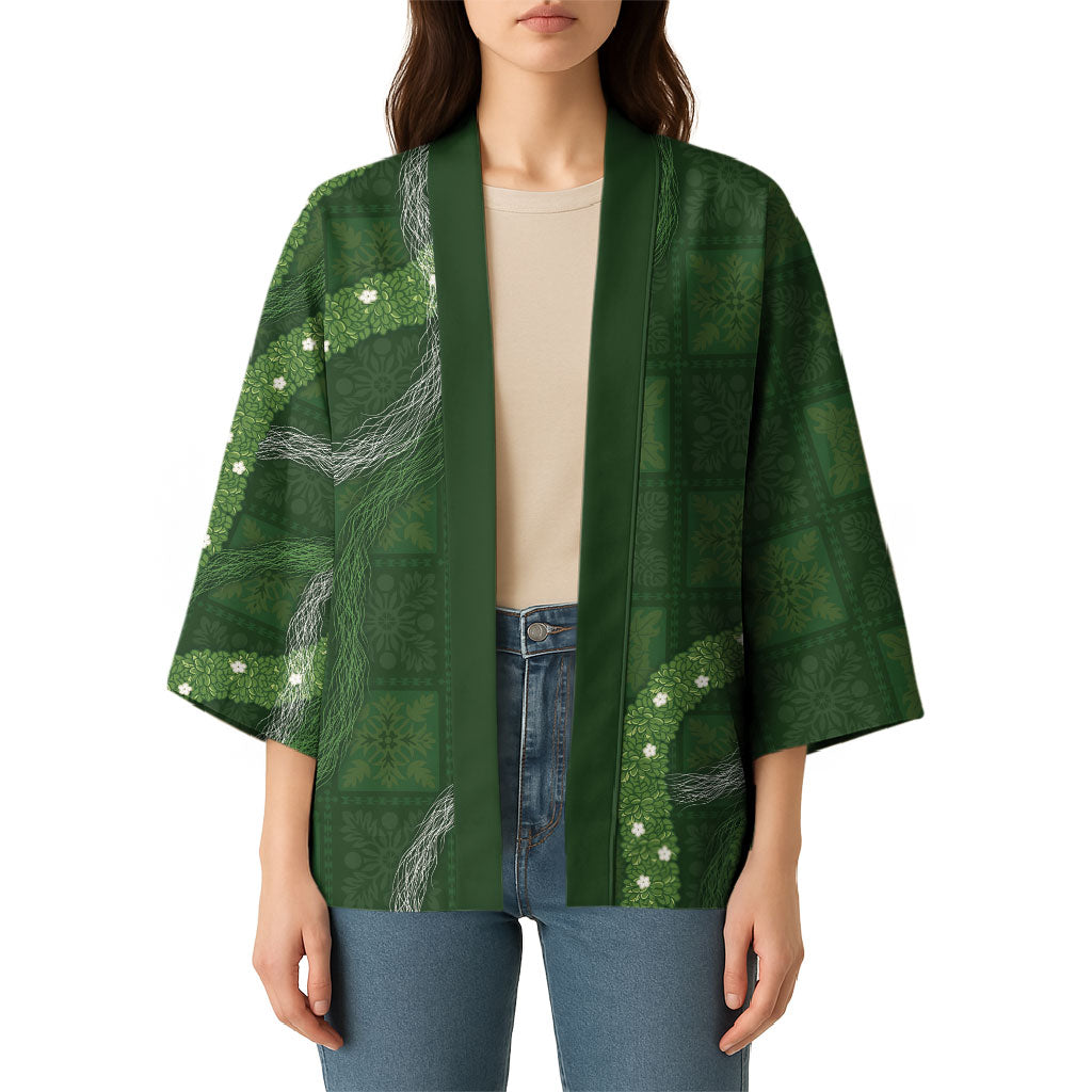 Hawaiian Quilt Kimono Pele Hair Hinahina Lei Green Version LT05 - Polynesian Pride