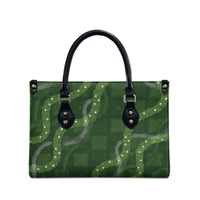 Hawaiian Quilt Leather Bag Pele Hair Hinahina Lei Green Version