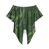 Hawaiian Quilt Off Shoulder Wrap Waist Top Pele Hair Hinahina Lei Green Version LT05 Green - Polynesian Pride