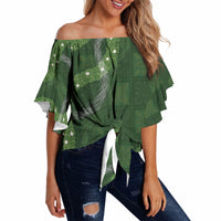 Hawaiian Quilt Off Shoulder Wrap Waist Top Pele Hair Hinahina Lei Green Version LT05 - Polynesian Pride