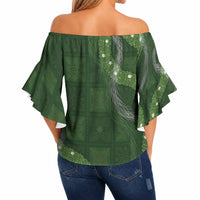 Hawaiian Quilt Off Shoulder Wrap Waist Top Pele Hair Hinahina Lei Green Version LT05 - Polynesian Pride