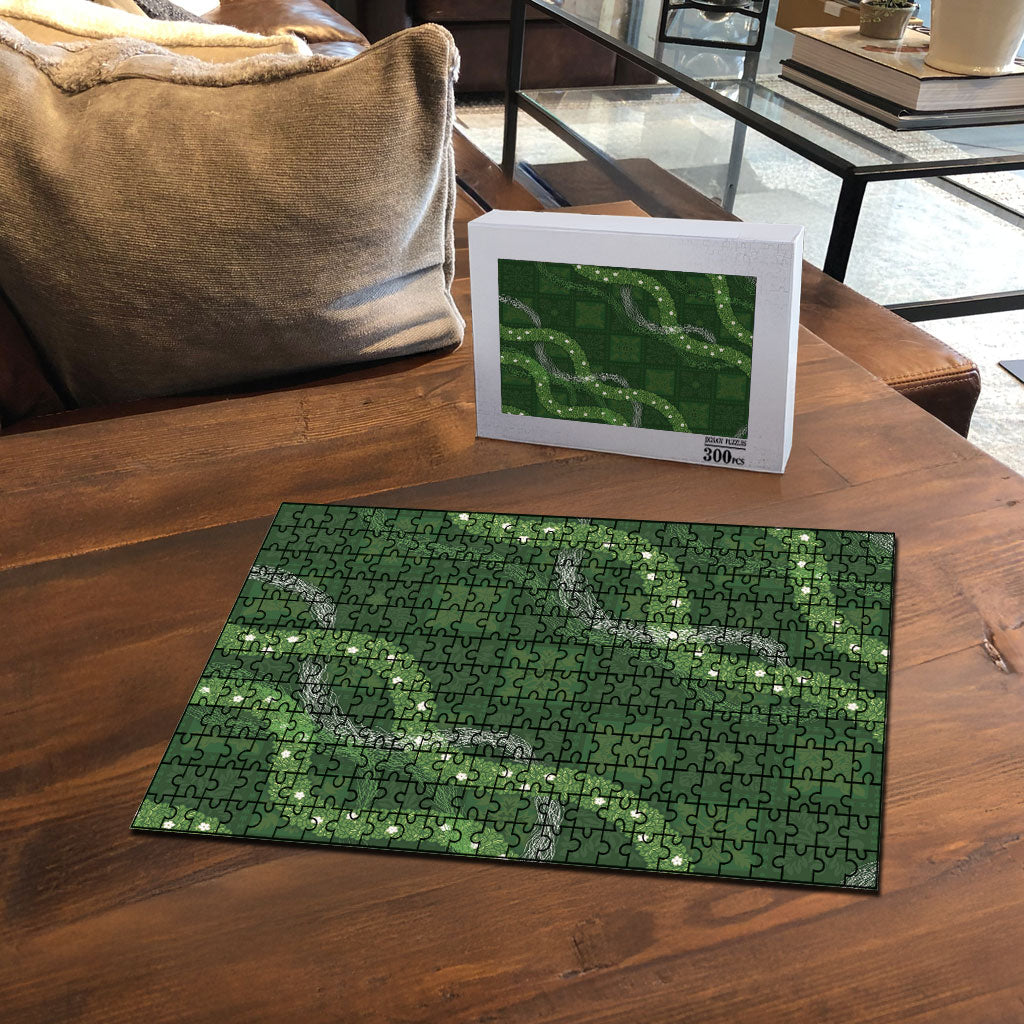 Hawaiian Quilt Puzzle Pele Hair Hinahina Lei Green Version