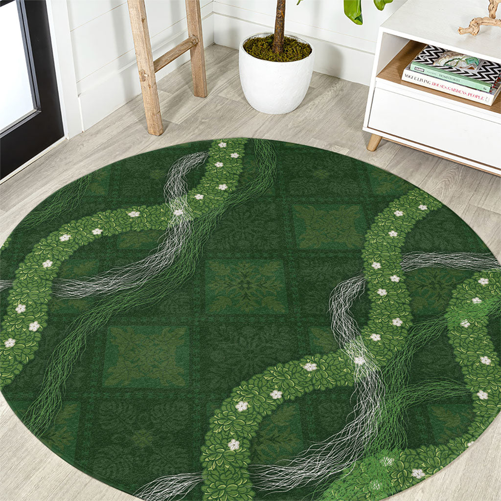 Hawaiian Quilt Round Carpet Pele Hair Hinahina Lei Green Version
