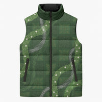 Hawaiian Quilt Sleeveless Puffer Jacket Pele Hair Hinahina Lei Green Version