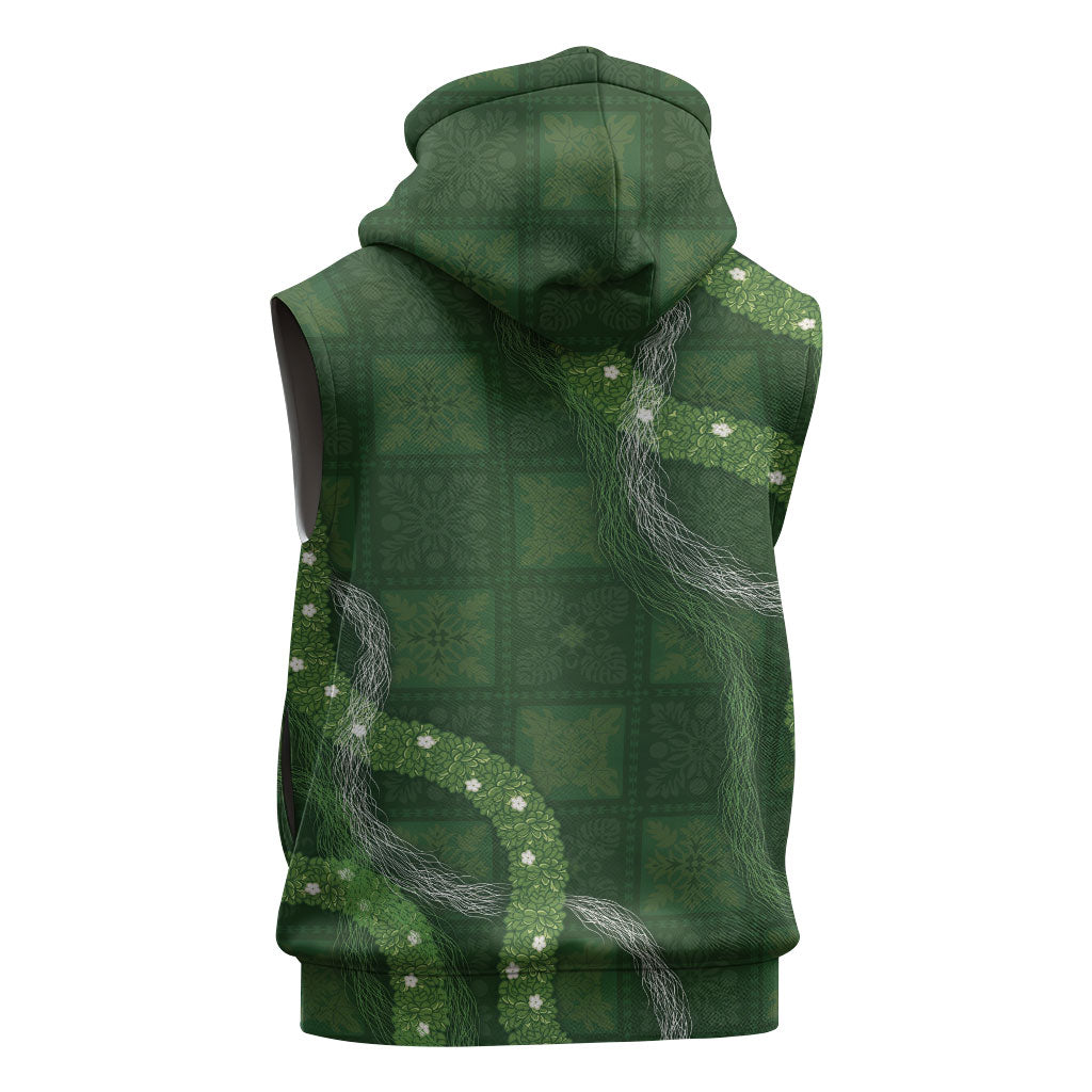 Hawaiian Quilt Sleeveless Zip Hoodie Pele Hair Hinahina Lei Green Version LT05 - Polynesian Pride