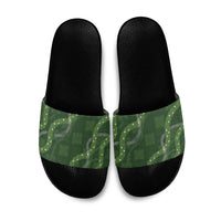 Hawaiian Quilt Slide Sandals Pele Hair Hinahina Lei Green Version