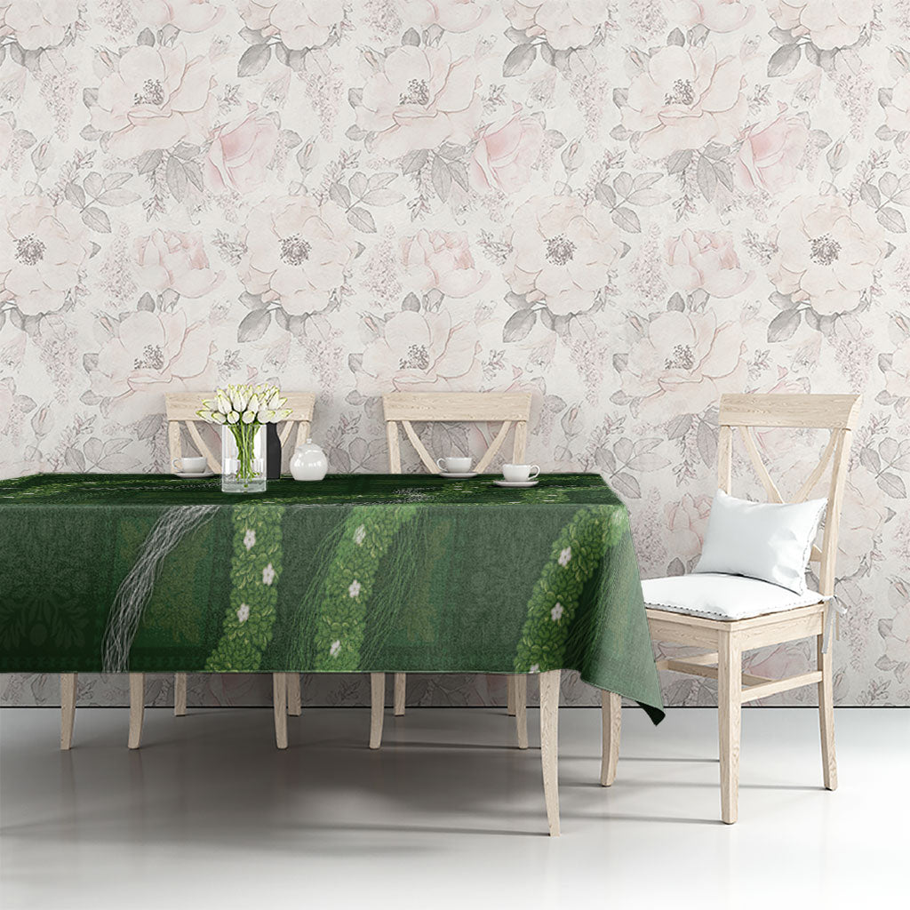 Hawaiian Quilt Tablecloth Pele Hair Hinahina Lei Green Version
