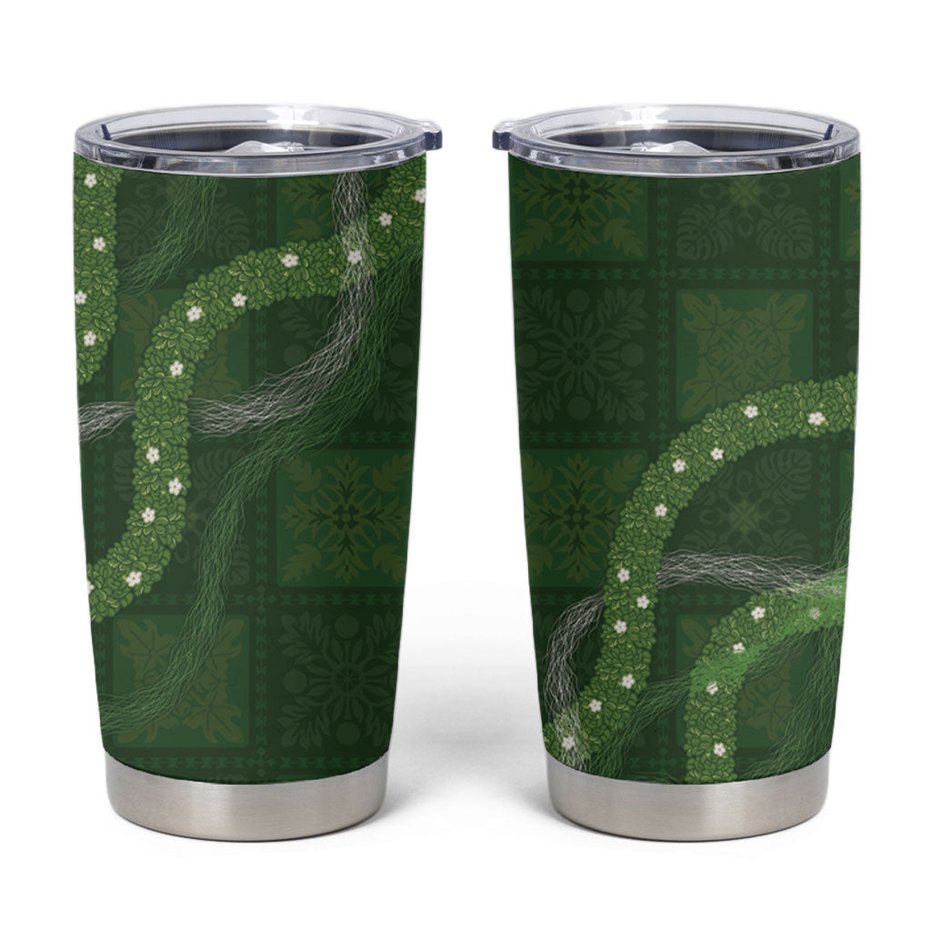 Hawaiian Quilt Tumbler Cup Pele Hair Hinahina Lei Green Version