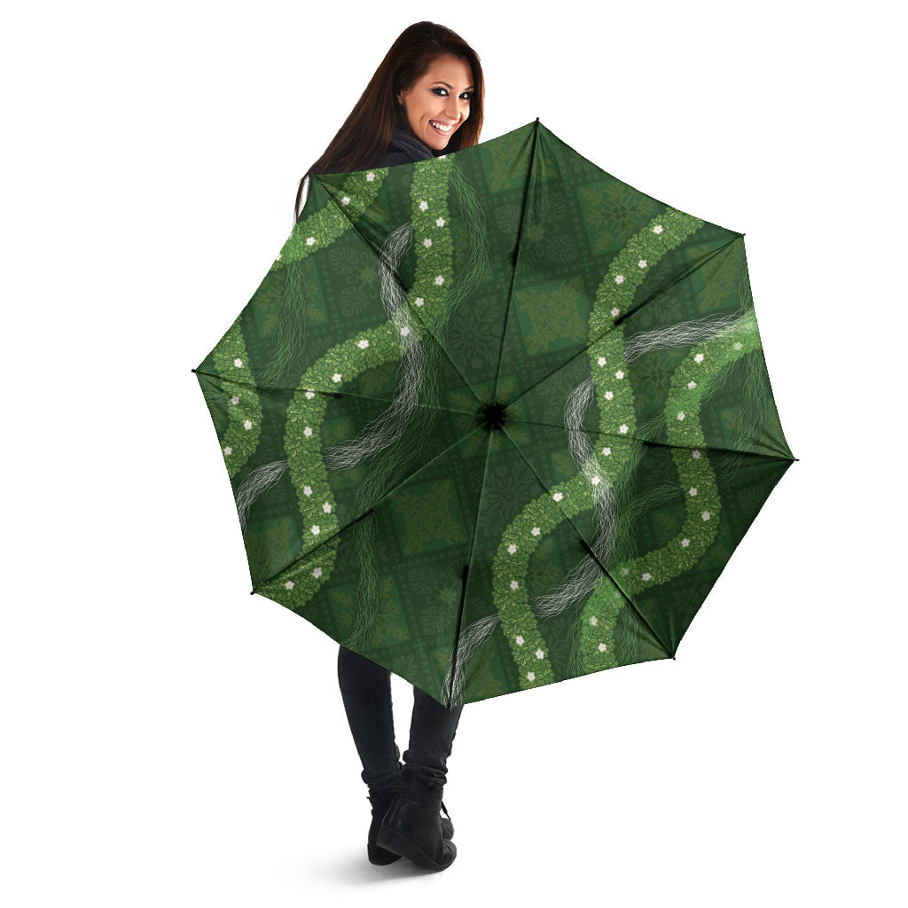 Hawaiian Quilt Umbrella Pele Hair Hinahina Lei Green Version