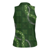 Hawaiian Quilt Women Sleeveless Polo Shirt Pele Hair Hinahina Lei Green Version LT05 - Polynesian Pride