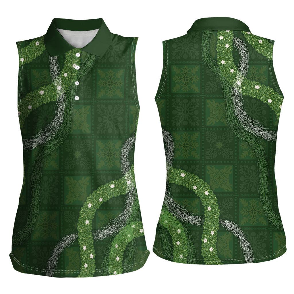 Hawaiian Quilt Women Sleeveless Polo Shirt Pele Hair Hinahina Lei Green Version LT05 - Polynesian Pride