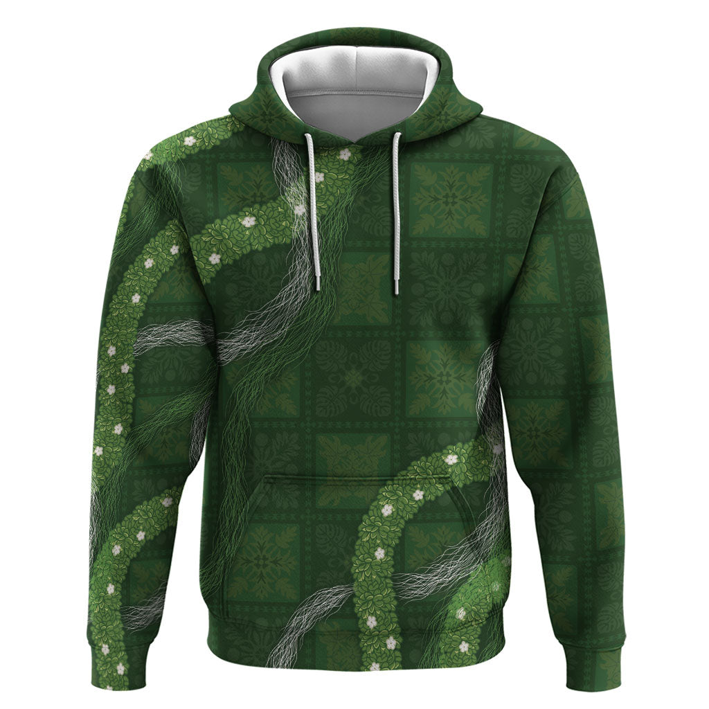 Hawaiian Quilt Zip Hoodie Pele Hair Hinahina Lei Green Version