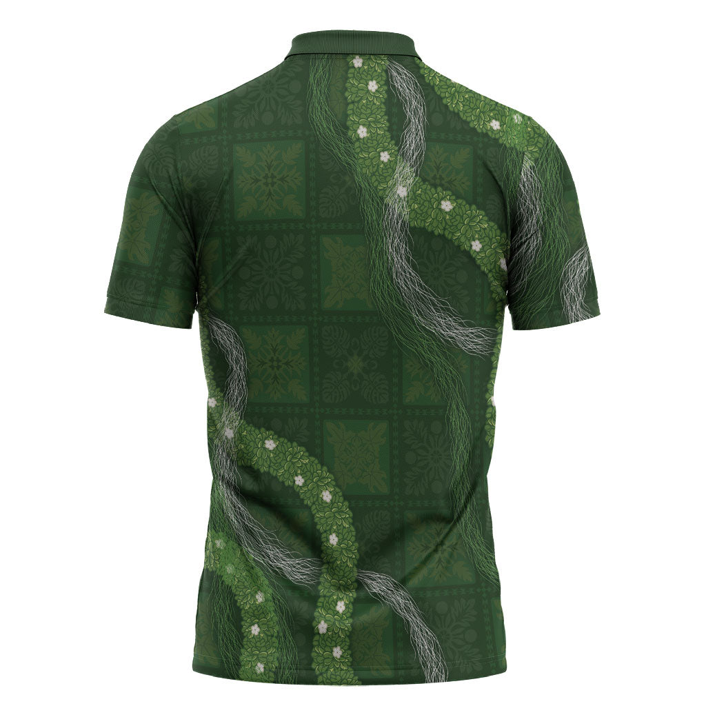 Hawaiian Quilt Zipper Polo Shirt Pele Hair Hinahina Lei Green Version LT05 - Polynesian Pride