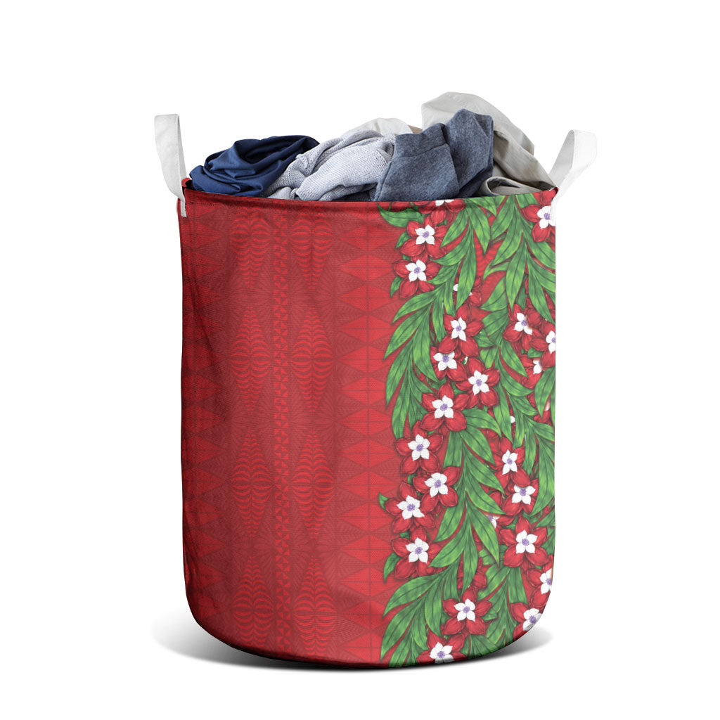 Tonga Language Week Laundry Basket Heilala Floral Red LT05 - Polynesian Pride