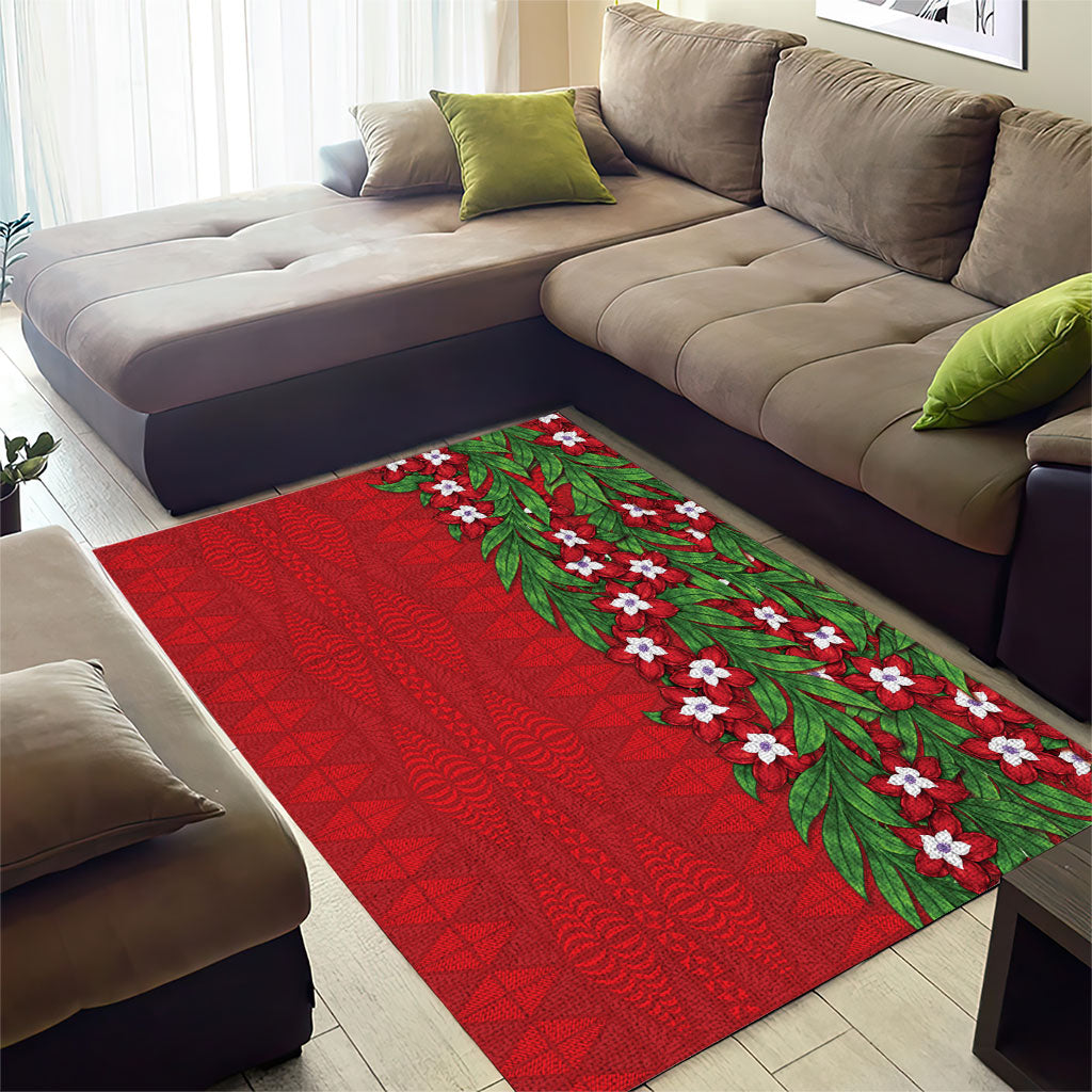 Tonga Language Week Area Rug Heilala Floral Red LT05 - Polynesian Pride