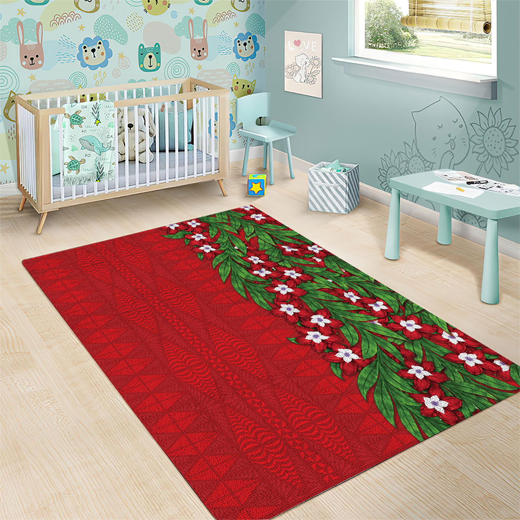 Tonga Language Week Area Rug Heilala Floral Red LT05 - Polynesian Pride