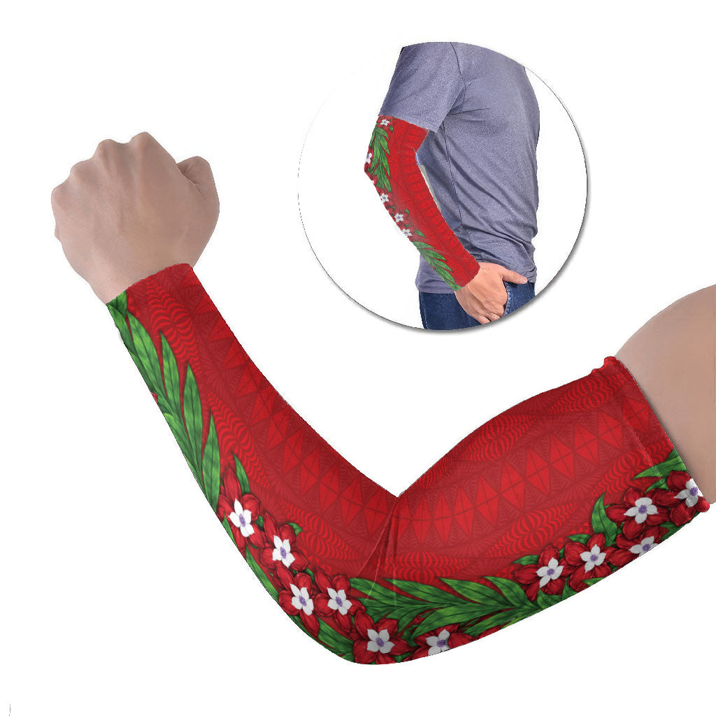 Tonga Language Week Arm Sleeves Heilala Floral Red LT05 Set of 2 Red - Polynesian Pride