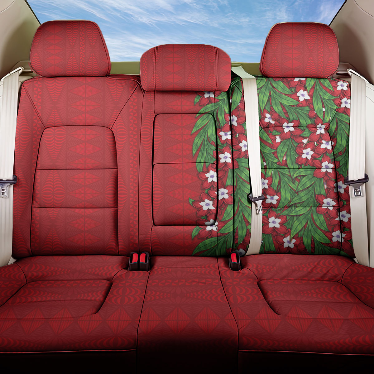 Tonga Language Week Back Car Seat Cover Heilala Floral Red LT05 One Size Red - Polynesian Pride