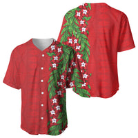 Tonga Language Week Baseball Jersey Heilala Floral Red LT05 - Polynesian Pride